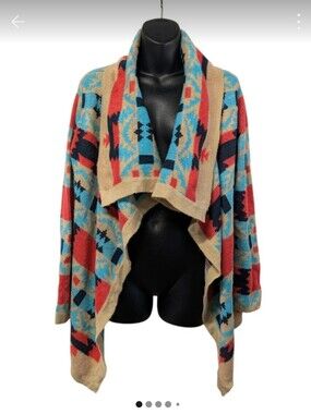 Kate Collection Women Multicolor Aztec Southwestern Knit Cardigan Sweater Size M